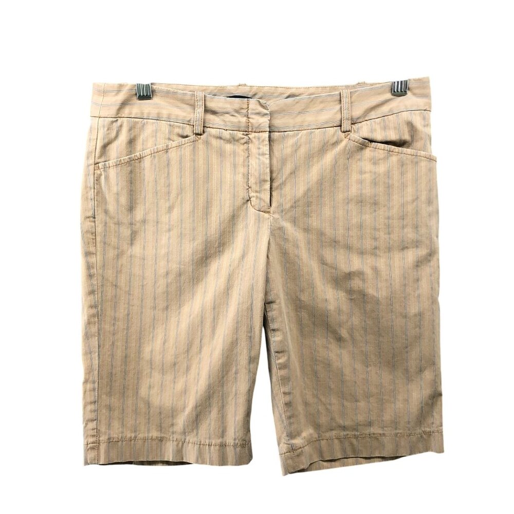 BCBG Maxazria Lightweight Bermuda Shorts Womens Sz 4 Trouser Chino Beige Striped